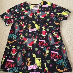 🌈 Grinch Christmas Nurse Scrub Top – Size Medium
